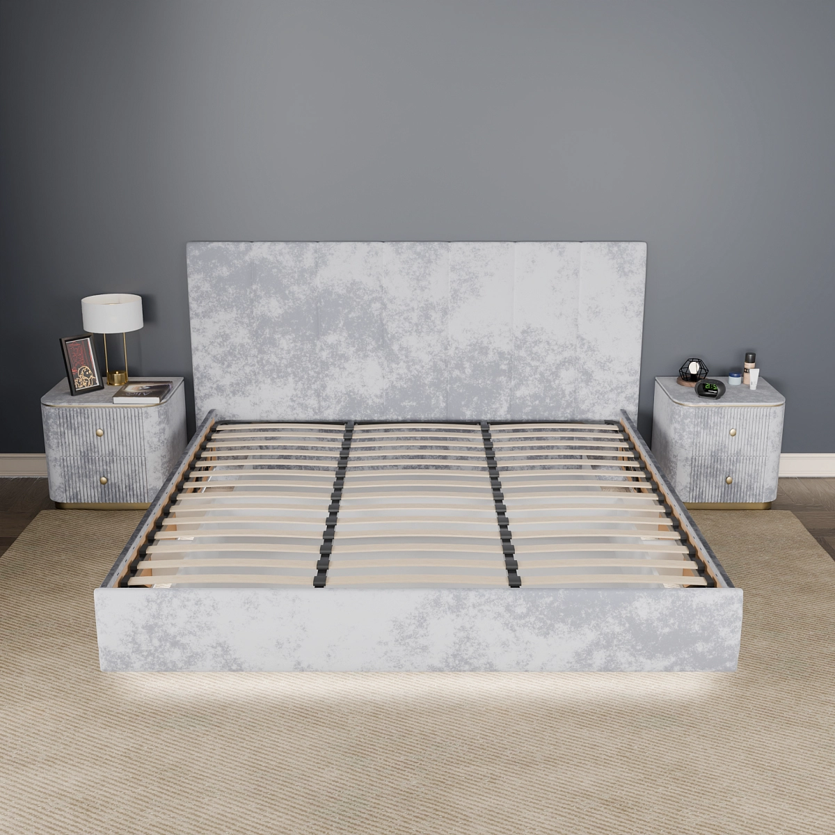 Кровать с подъемным механизмом Диона Серая 200х200 (avatr6)